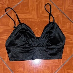 Satin black crop top adjustable straps S
